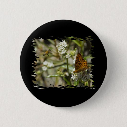 Oranje vlinder en bijen ronde button 5,7 cm (Voorkant)