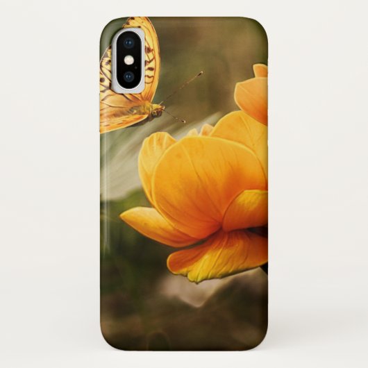 Oranje vlinder en bloemen Case-Mate iPhone case (Achterkant)