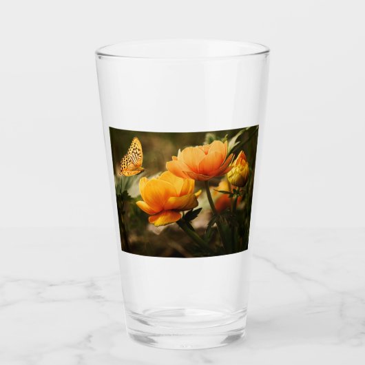 Oranje vlinder en bloemen glas (Voorkant)
