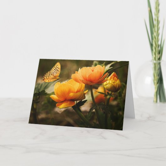 Oranje vlinder en bloemen kaart (Voorkant)