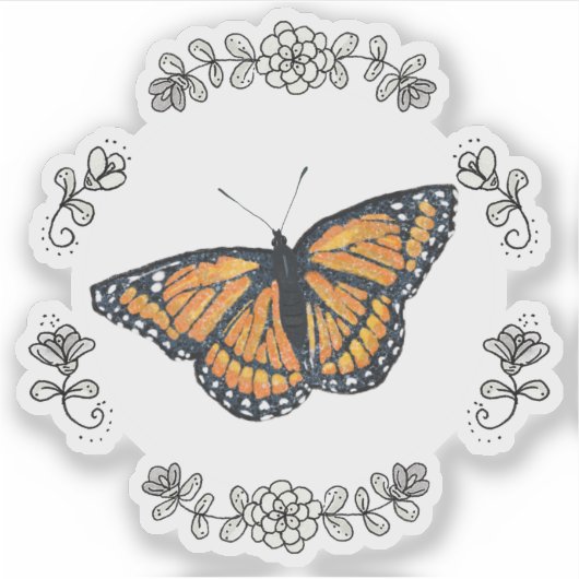  Oranje Vlinder en Flower Wreath Sticker (Voorkant)