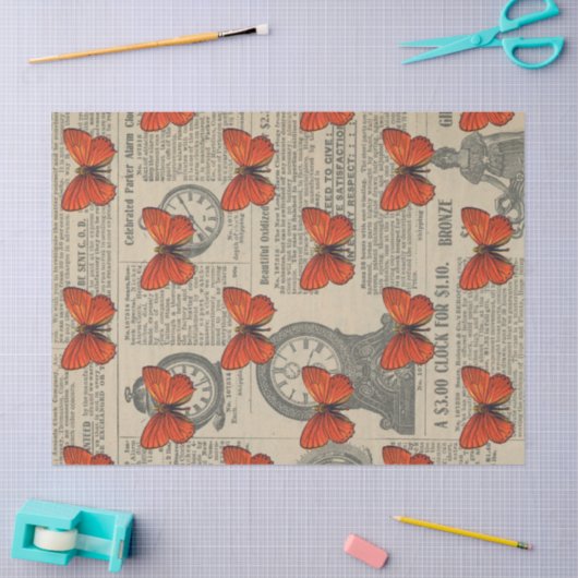  Oranje vlinder en krantenontbinding Tissuepapier (Craft)