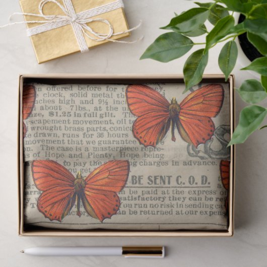  Oranje vlinder en krantenontbinding Tissuepapier (Geschenk)