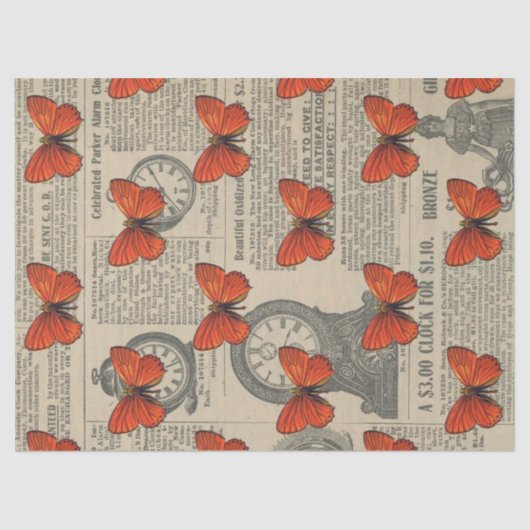  Oranje vlinder en krantenontbinding Tissuepapier (Voorkant)