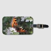 Oranje vlinder en witte bloesems bagagelabel (Voorkant (horizontaal))