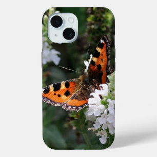 Oranje vlinder en witte bloesems iPhone 15 case