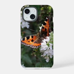Oranje vlinder en witte bloesems iPhone 15 case