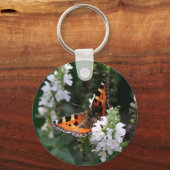 Oranje vlinder en witte bloesems sleutelhanger (Voorkant)