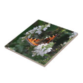 Oranje vlinder en witte bloesems tegeltje (Zijkant)