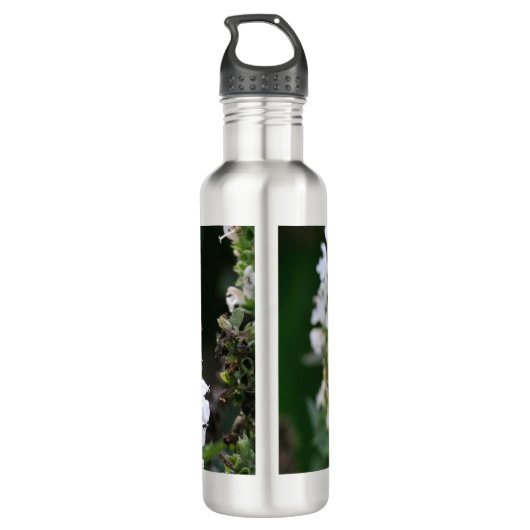 Oranje vlinder en witte bloesems waterfles  (Achterkant)