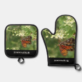 Oranje vlinder gepersonaliseerde naam ovenwant & pannenlap set (Voorkant)