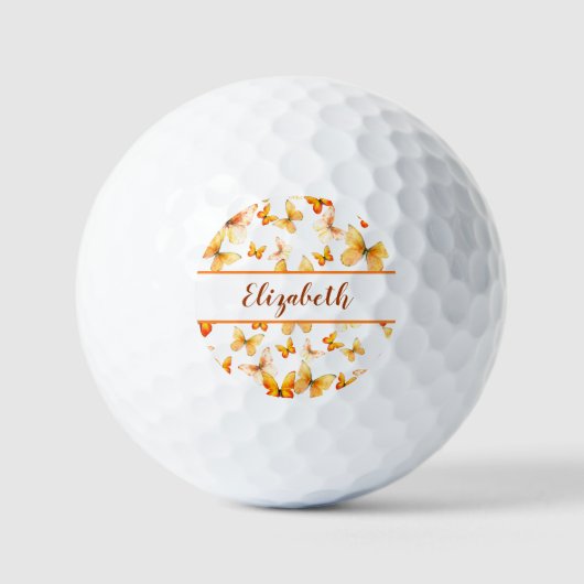  oranje vlinder met aangepaste naam dames golfballen (Voorkant)