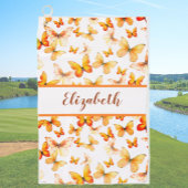  oranje vlinder met aangepaste naam dames golfhanddoek
