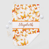  oranje vlinder met aangepaste naam dames golfhanddoek (Insitu)