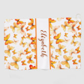  oranje vlinder met aangepaste naam dames golfhanddoek (Horizontaal)