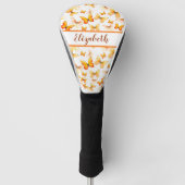 oranje vlinder met aangepaste naam dames golfheadcover (Voorkant)
