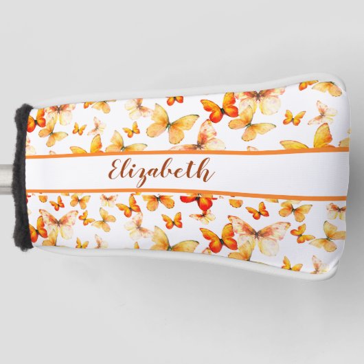  oranje vlinder met aangepaste naam dames golfheadcover (Voorkant)