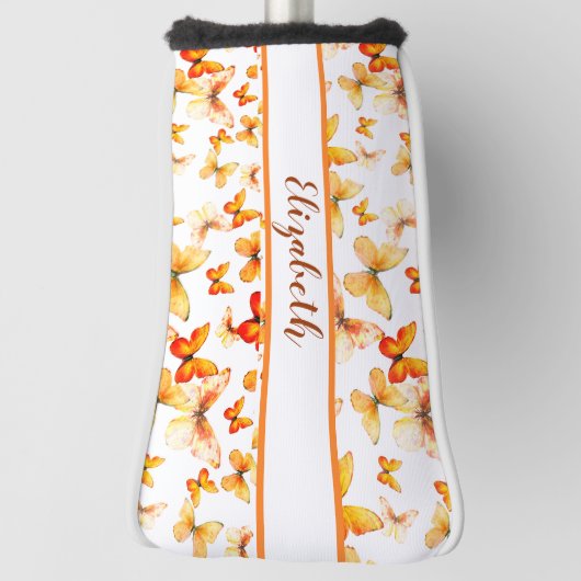  oranje vlinder met aangepaste naam dames golfheadcover (Draai 90)