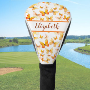  oranje vlinder met aangepaste naam dames golfheadcover