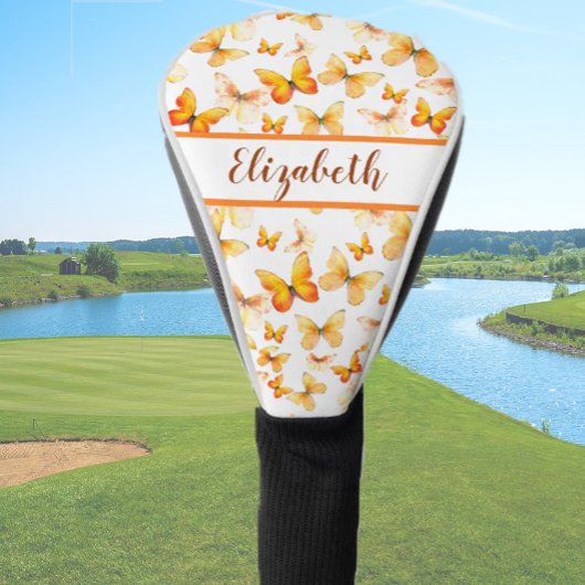 oranje vlinder met aangepaste naam dames golfheadcover