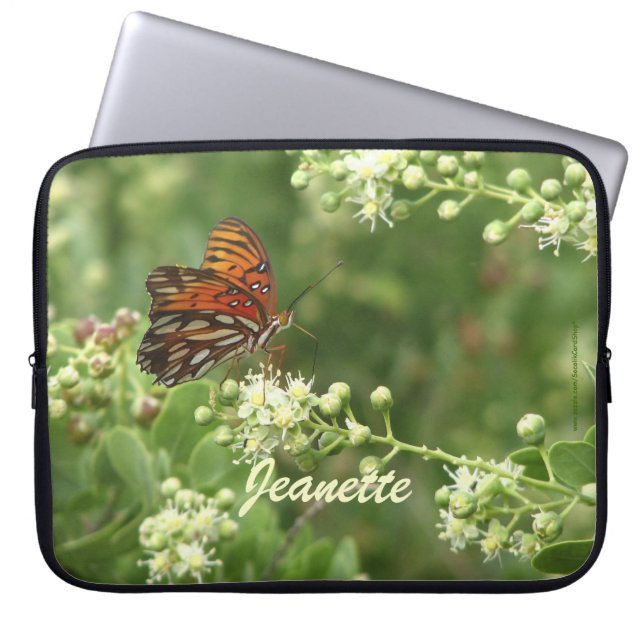 Oranje vlinder, naam, computer laptop sleeve (Voorkant)