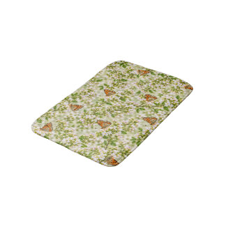 Oranje Vlinder op Delicate Witte Bloemen Badmat