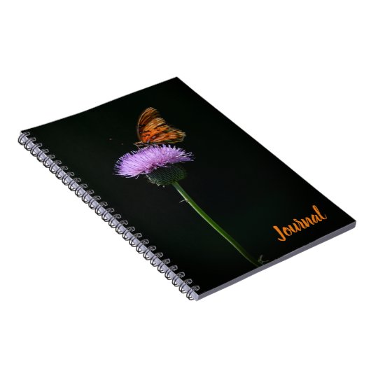 Oranje vlinder op Paarse bloem Journal Notitieboek (Rechterzijde)