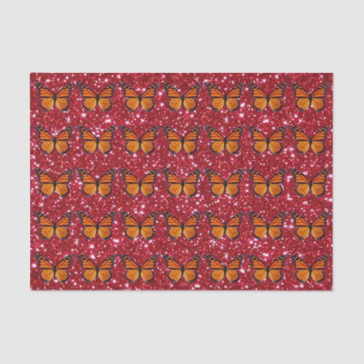 Oranje vlinder op papier met rode glitter (Voorkant)