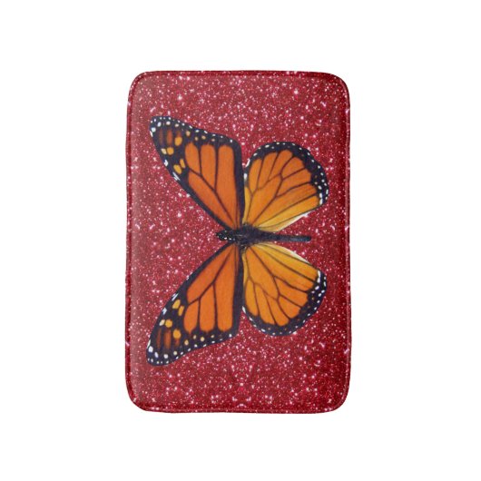 Oranje vlinder op rode glitter bath mat (Voorkant Verticaal)