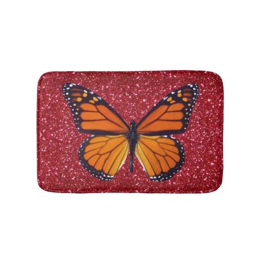 Oranje vlinder op rode glitter bath mat (Voorkant)