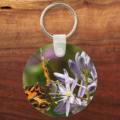 Oranje vlinder op Wilde Hyacinth Apparel & Gifts Sleutelhanger (Voorkant)