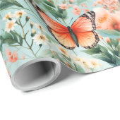Oranje vlinder Oranje groene bloem Cadeaupapier (Rol Hoek)