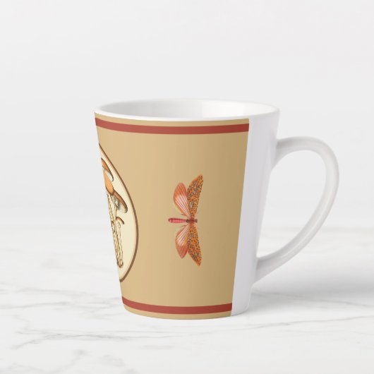 Oranje vlinder paddenstoel maan latte mok (Rechts)