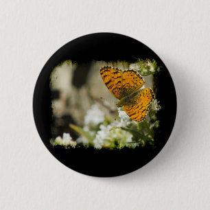 Oranje vlinder ronde button 5,7 cm