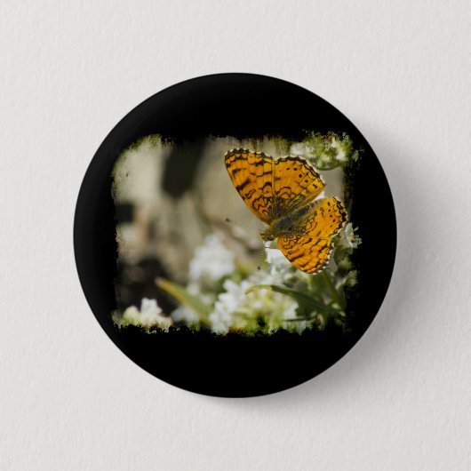 Oranje vlinder ronde button 5,7 cm (Voorkant)