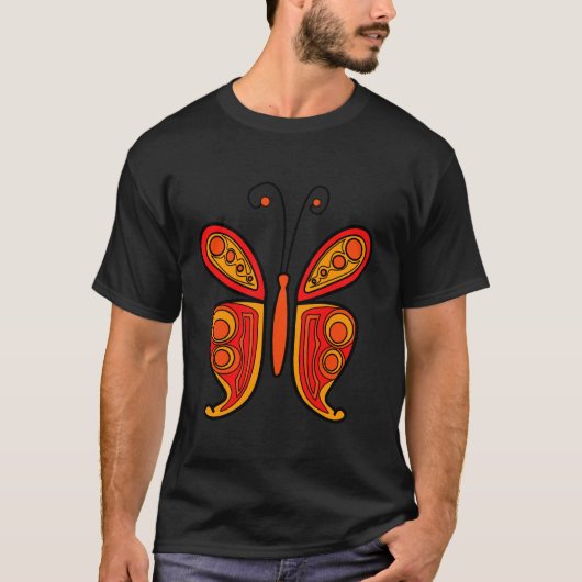 Oranje vlinder tekening t-shirt (Voorkant)