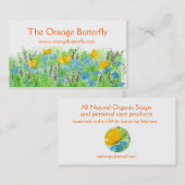 Oranje Vlinder Visitekaartje Blauwe Wildflower Art (Voorkant / Achterkant)