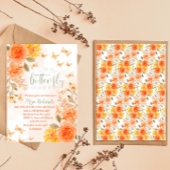 Oranje vlinder waterverf baby shower uitnodiging