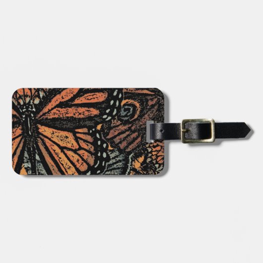 Oranje vlinderfantasie abstracte kunst bagagelabel (Voorkant horizontaal)