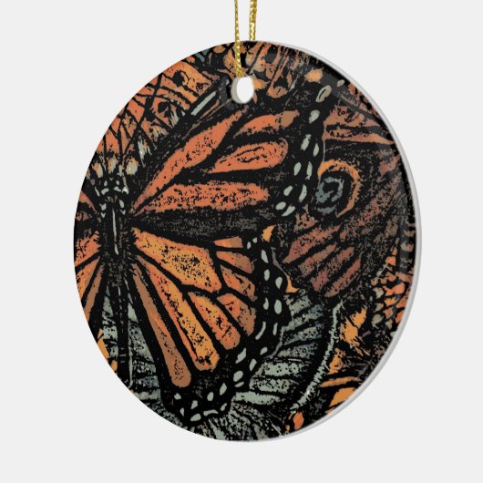 Oranje vlinderfantasie abstracte kunst keramisch ornament (Links)