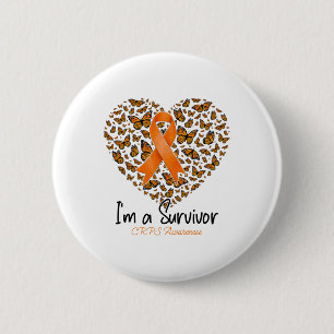Oranje vlinderhart Ik ben een overlevende crps Awa Ronde Button 5,7 Cm