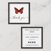 Oranje vlinderillustratie Bedankt Classic Vierkante Visitekaartje (Voorkant / Achterkant)