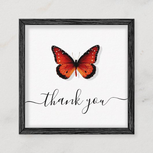 Oranje vlinderillustratie Bedankt Classic Vierkante Visitekaartje (Voorkant)