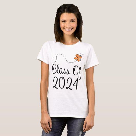 Oranje vlinderklasse 2024 t-shirt (Voorkant volledig)