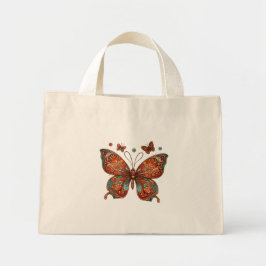 Oranje vlinderontwerp mini tote bag