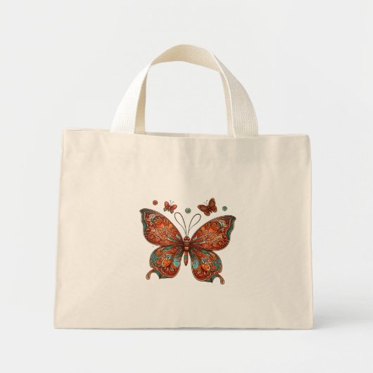 Oranje vlinderontwerp mini tote bag (Voorkant)