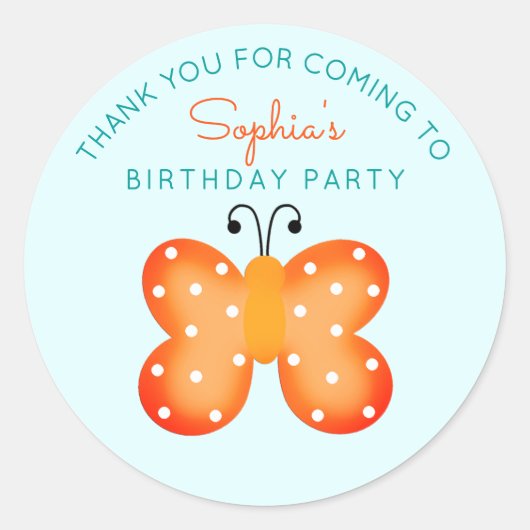 Oranje vlinderpartij gunst bedankt Stickers (Voorkant)