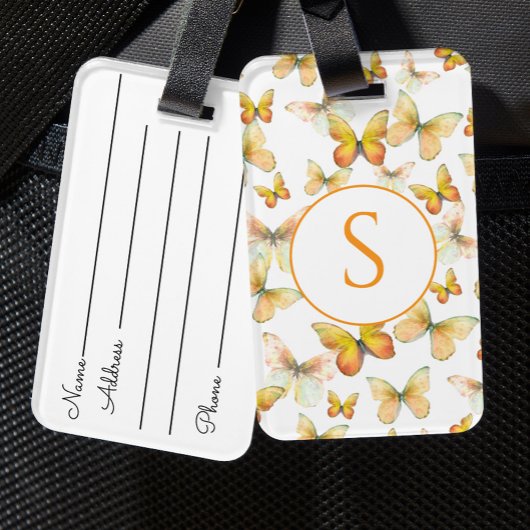 Oranje Vlinders Aangepast Monogram Bagagelabel