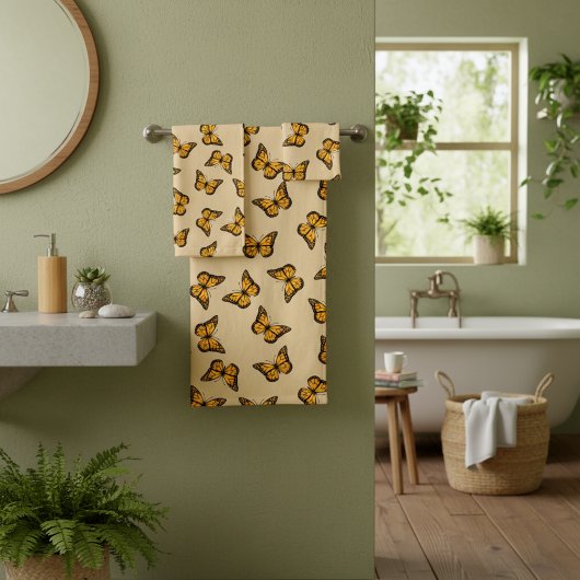Oranje vlinders badkamer handdoek set