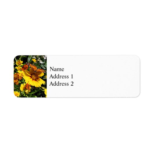 Oranje Vlinders op Gele Coreopsis Etiket (Voorkant)